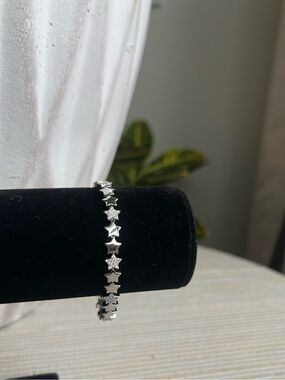 Alternating plain Silver Star and pavé Link Bracelet
